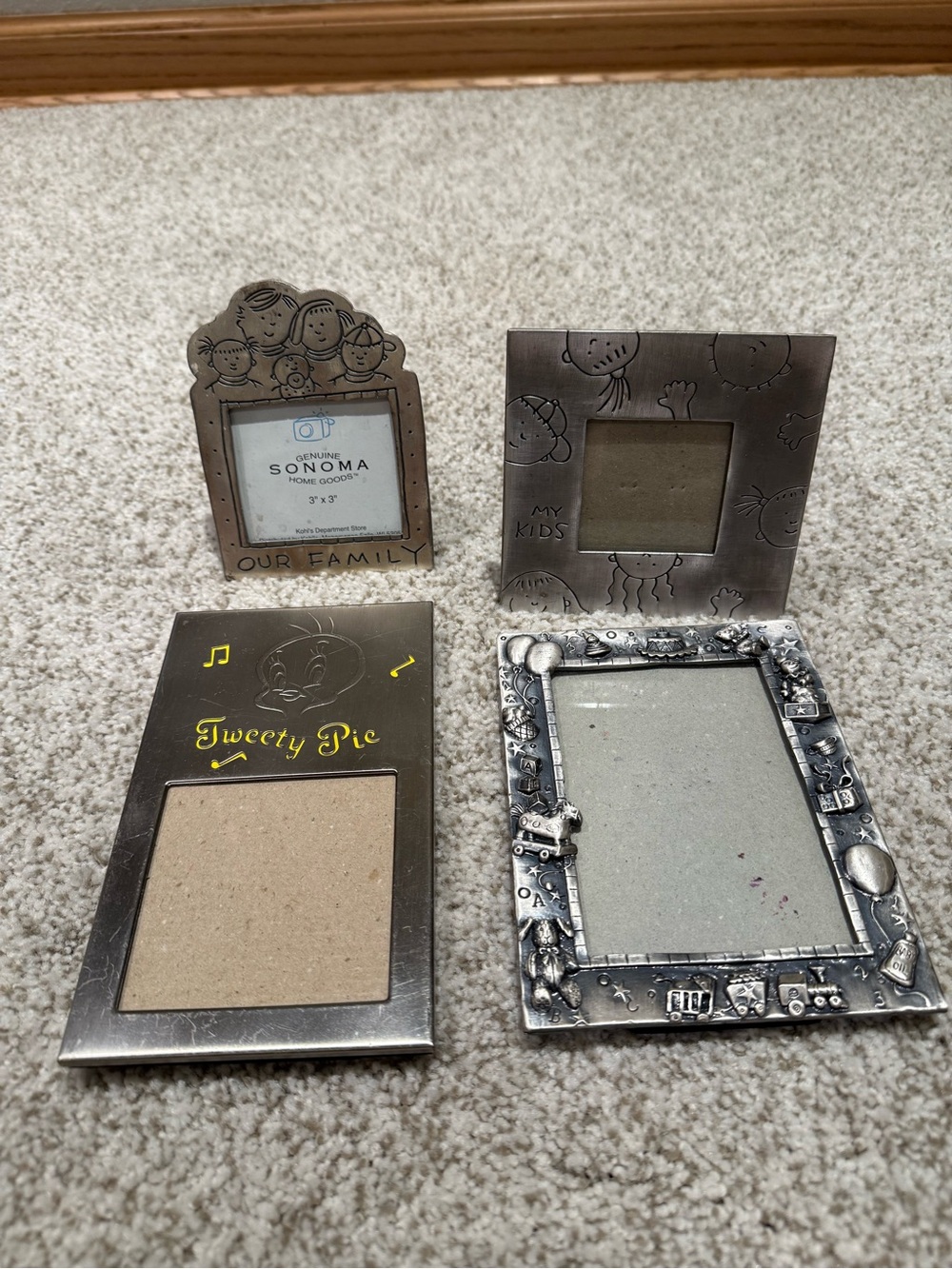 Set of 4 Metal Silver Tone Children Family Picture Frame Lot